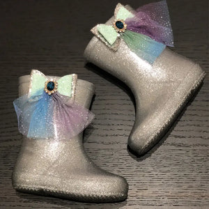 Summer Kids Fancy Glitter Princess Jelly Boot for Children Diamond Bow Frozen Water Shoes for Baby Girl Midi Rain Boots 