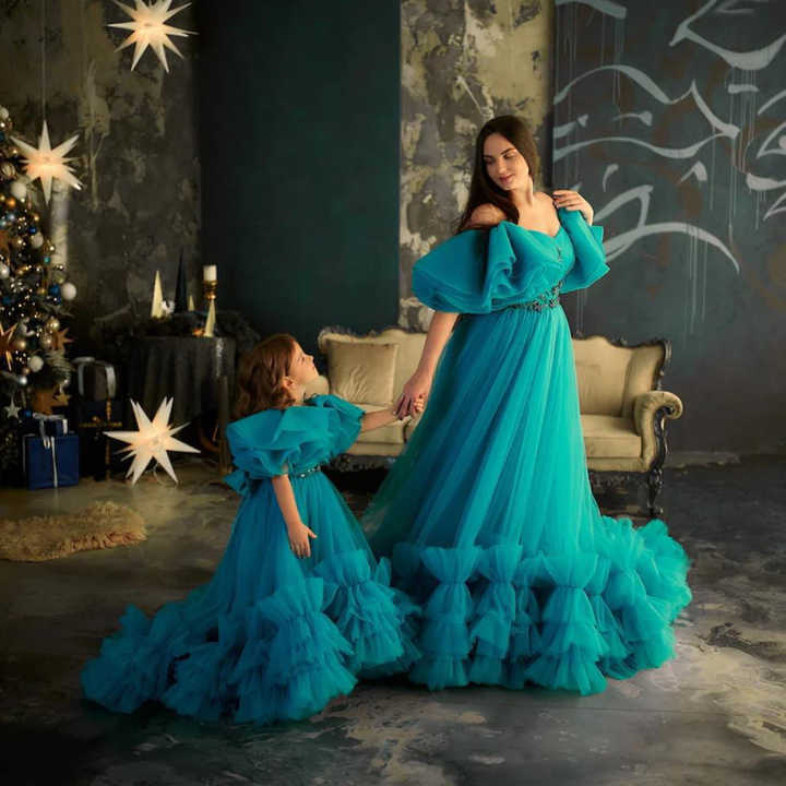 Mommy and Me Tulle Ball Gown, Plus Size Tulle Evening Dress for Mother and Daughter Photo Shoot, Tulle Evening Dress 