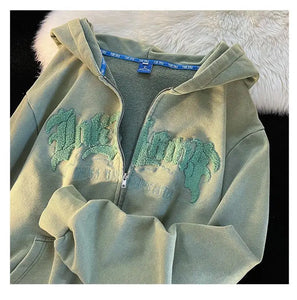 Embroidered full zip hoodie - fitness training suit 