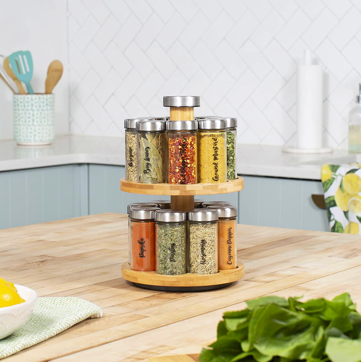 Wooden countertop kitchen organizer. 