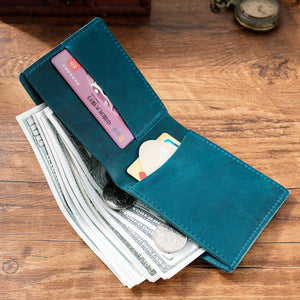 Crazy-Horse Leather Foldable Wallet Cowhide Leather 