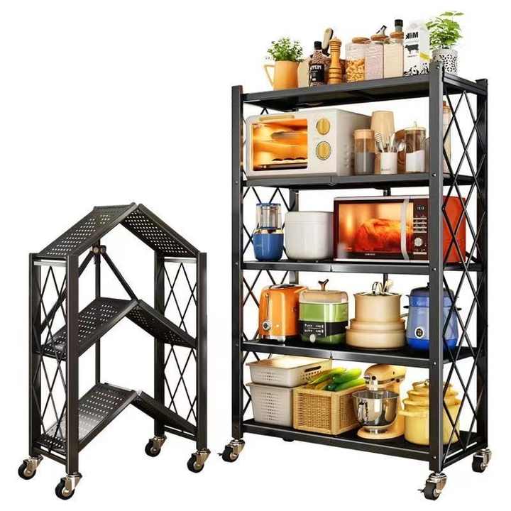 رفوف ورفوف معدنية متعددة المستويات قابلة للطي لتخزين المنزل رفوف ورفوف قابلة للطي Multi-level foldable metal shelves and racks for home storage foldable shelves and racks