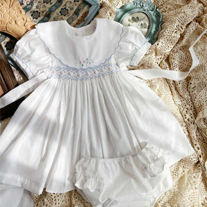 Smocked Baby Girl Fancy Dressطقم ملابس صيفية