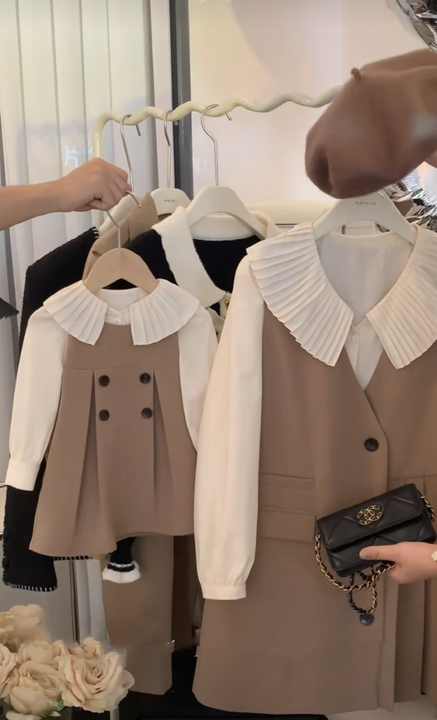 Korean Style Family Matching Suit, Korean Style Mother and Kids Autumn 2 Piece Knitted Suitبدلة متشابهة للعائلة بتصميم كوري, بدلة منسوجة على الطراز الكوري للأم والأطفال لفصلي الخريف مكونة من 2 قطعة