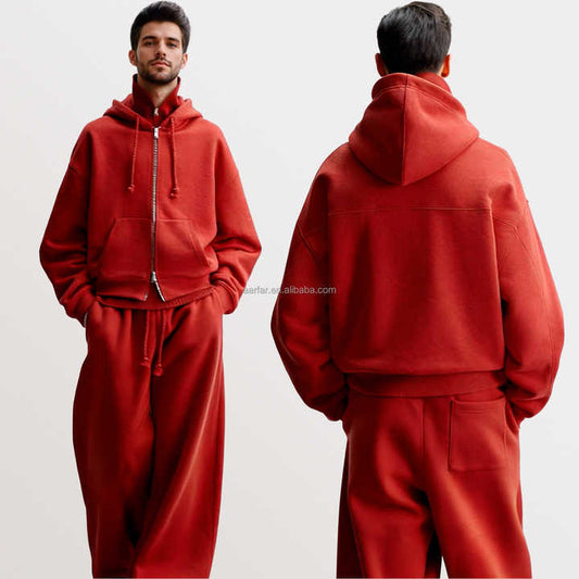 Blank Men's Zipper-up Sweatshirt Set 