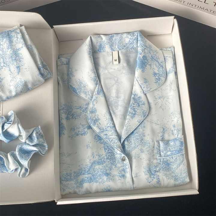 Women's Summer Sleepwear Long Sleeve 2 Piece Satin Pajama Set for Women 