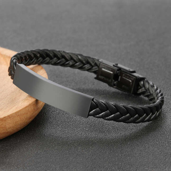Hot Sale Simple Design Black Leather Men's Bracelet 