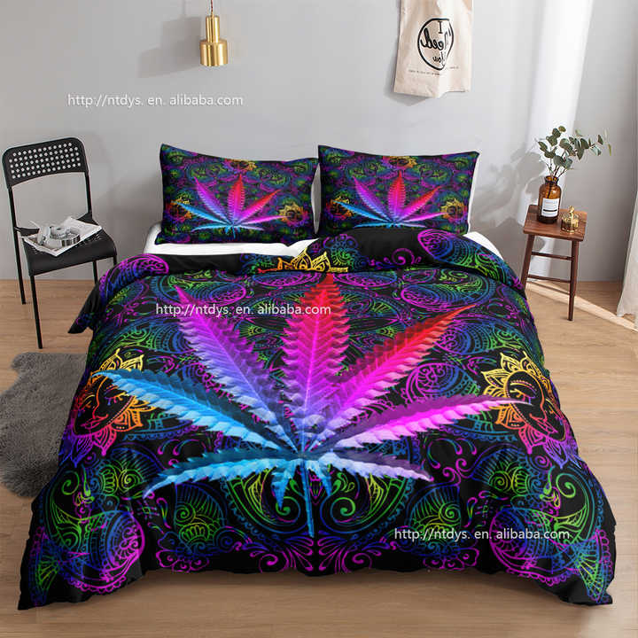 القنب يترك غطاء لحاف ، أوراق النبات . Exotic 3D Hemp Leaves Duvet Cover,