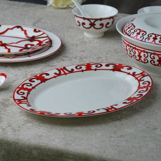 طقم عتيق من 6 أشخاص بتصميم أحمر Piece Red Design Flatware Set with Custom Logo