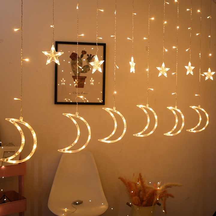 Ramadan and Eid Mubarak Decorations in the Shape of a Moon and a Star 