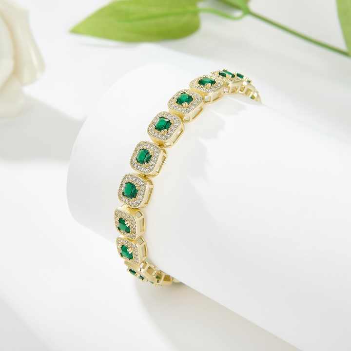 Unisex Customized 14K Gold Plated-Emerald Tennis Bracelet 