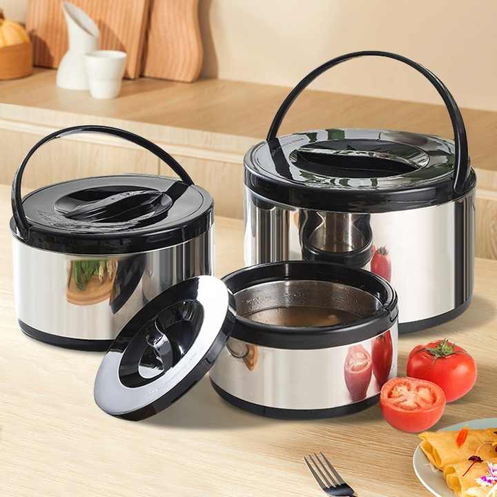 Deluxe 2L 4L 8L Stainless Steel Food Warmer Set 3 Pieces, Insulated Food Warmer Pot in Food Containerمجموعة فاخرة لتدفئة الطعام من الفولاذ المقاوم للصدأ سعة 2 لتر و 4 لتر و 8 لتر 3 قطع ، وعاء معزول لتدفئة الطعام في حاوية طعام