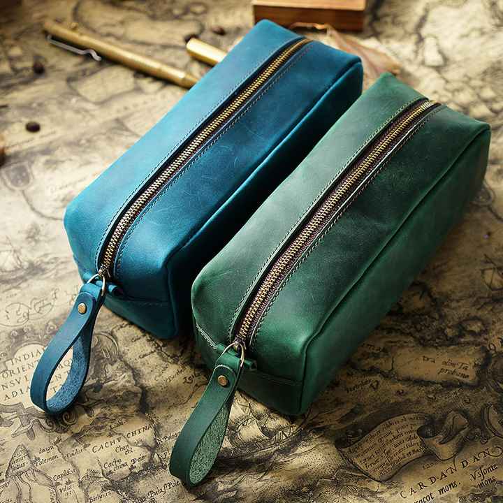 Crazy Horse Leather Pencil Bag Elegant 