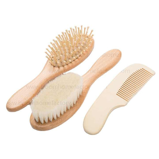 Wooden Baby Hair Brush Set Natural 