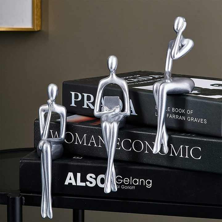 3 Piece Modern Decor Sitting Thinker Abstract Statue. 