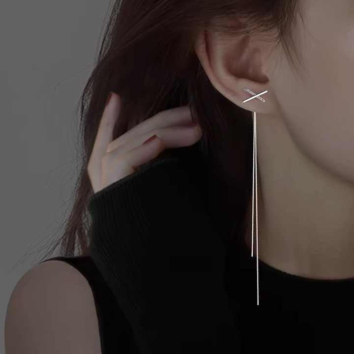 -Long silver earrings 