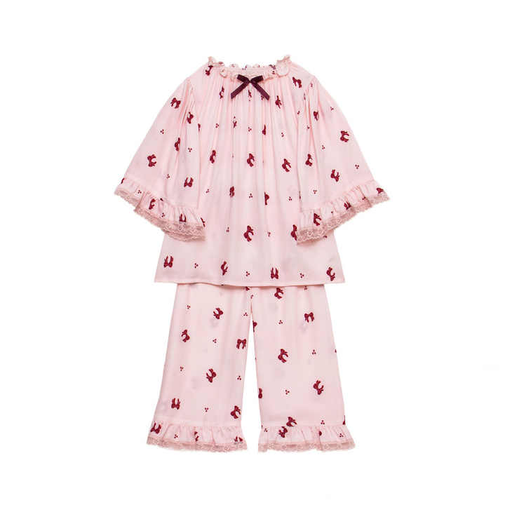 Custom Print Baby Pajamas Cotton Silk Print Dresses Two Piece Children Boutique Girls Sleepwear PJS Kids Pajamas Sets 