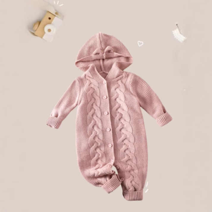 Sweet Baby Girl Pink Rabbit Ear Hooded Jumpsuit 