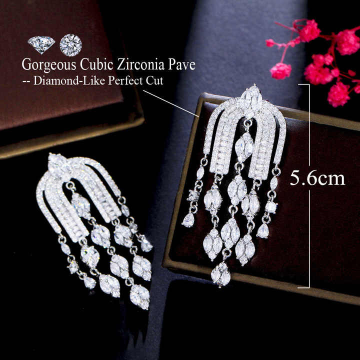 Luxury long beaded wedding earrings