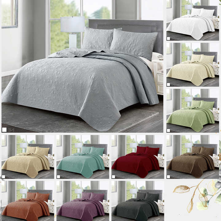 3-Piece Preferred Quality Ultrasonic Quilted Microfiber Bedspread in Luxury Flower Pattern 