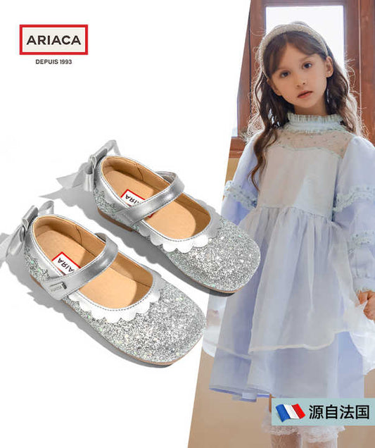 Ariaca Mary Jane Flat Shoes Shiny Princess Dress Shoes with Bow Casual Elegant Girls Summer Autumn