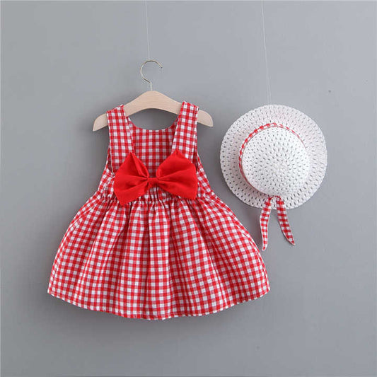 Baby Girl Dress Print Plaid Bow Summer 