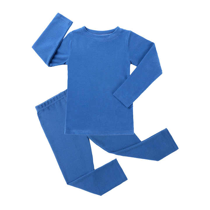 Custom Children's Set Solid Candy Color Kids Pajamas Cotton Sleepwear for Boys and Girls Spring 