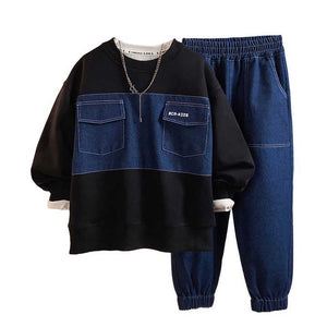 Boys' Long Sleeve Denim Blouse with Print 