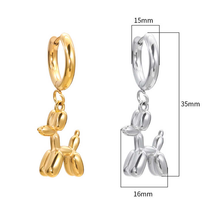 Cute 18K Gold Plated Stainless Steel Dog Earrings 