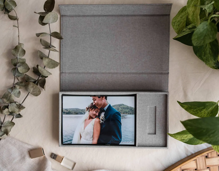 x6 5x7 6x8 photos and USB. Linen Box 4x6 5x7 6x8 