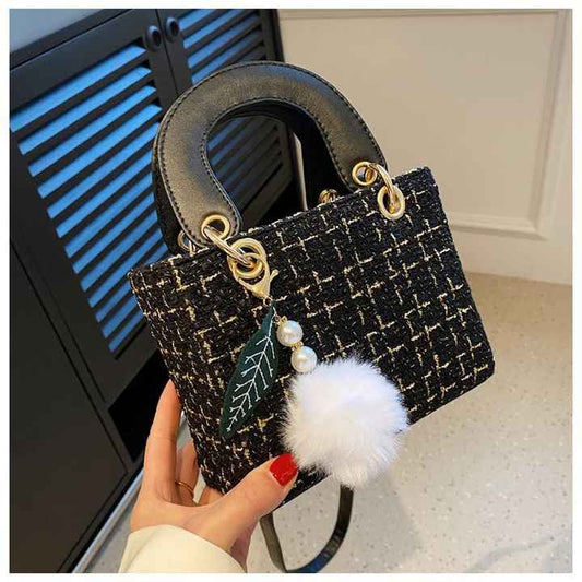 High-quality Korean-style plaid wool handbag