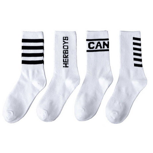 Men's Black and White Custom Logo Pure Cotton Non-Slip Athletic Socks 