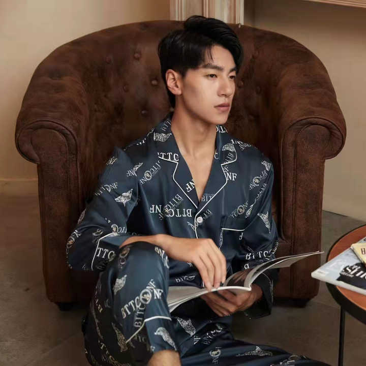 Men's Luxury Silk Satin Pajamas with Sleeves 
