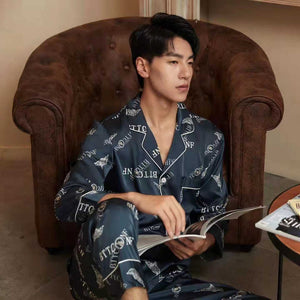Men's Luxury Silk Satin Pajamas with Sleeves 