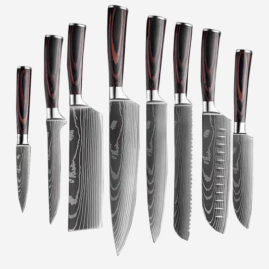 8 Inch 3Cr13 Stainless Steel Kitchen Knife Set, Laser Cut Santoku Slicing Knife 