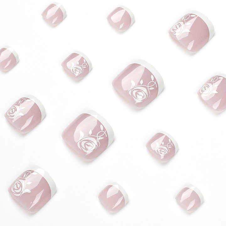 Creative French Toe Nail Design Rose Print Luxury 