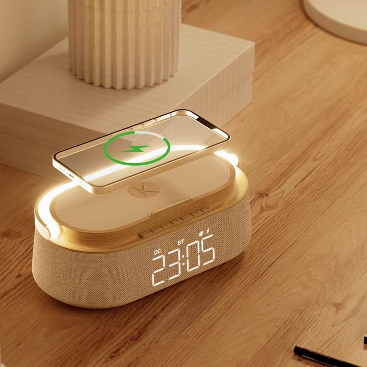 KUANGXIANG 6 in 1 15W Magnetic Wireless Charger, Blue Tooth Alarm Clock, Popular Beauty Toolsشاحن لاسلكي مغناطيسي من KUANGXIANG 6 في 1 بقدرة 15 وات ، ساعة إنذار بالأسنان الزرقاء ، أدوات جمالية رائجة