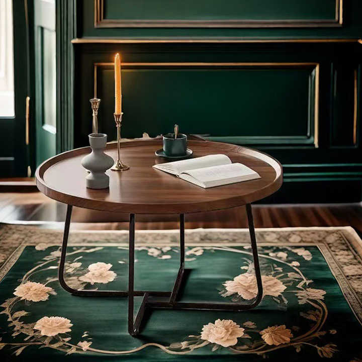 Modern Round Wood Overlap Frame Table 
