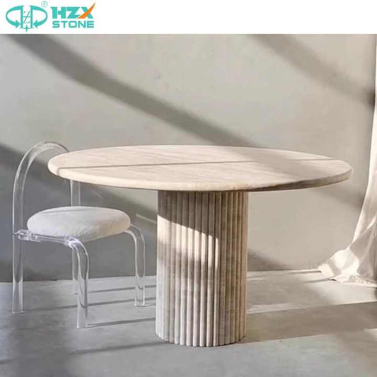 able Kitchen &amp; Restaurant Furniture Home Use Marble Travertine Top Round Natural Stone Dining Table