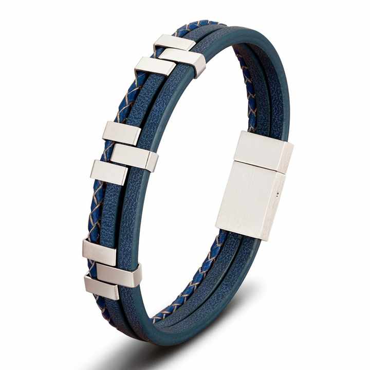 POYA Black Blue Genuine Leather Bracelet 