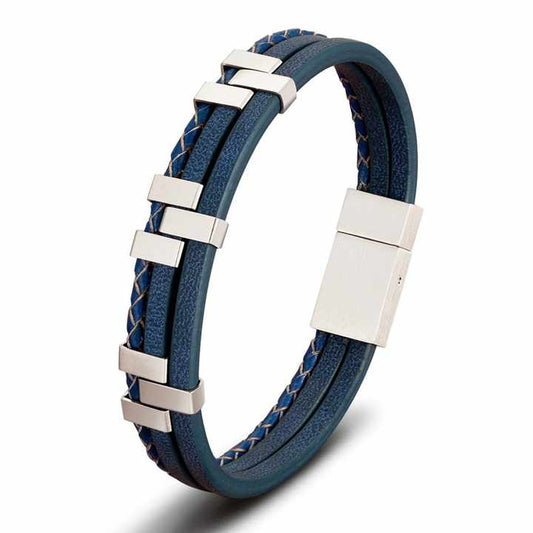 POYA Black Blue Genuine Leather Bracelet 