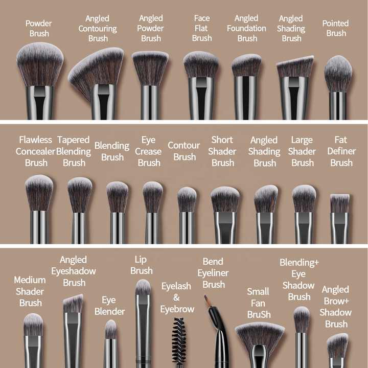 High Quality 25 Pcs Fan Brushes with Concealer&nbsp; Face Brush مجموعة فرش المكياج الاحترافية من مانج، عالية الجودة،