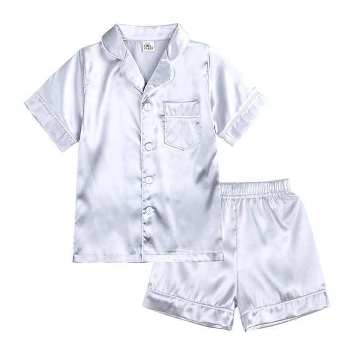 New Summer Casual Comfortable Sleepwear Boys Girls Sleepsuit Pajamas Set Soft Silk Solid Color 