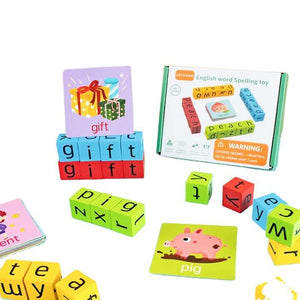 مكعبات بناء الحروف الخشبية، ألعاب تهجئة، أبجدية  Wooden Letter Building Blocks, Spelling Toys, English