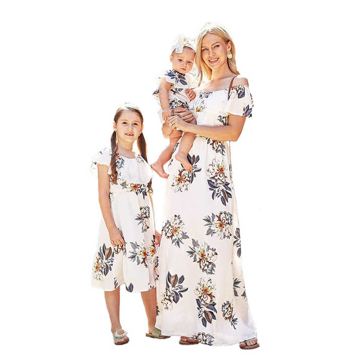 Wholesale Custom Kids Baby Girls Women Casual Floral Print Matching Mommy and Me Outfits 