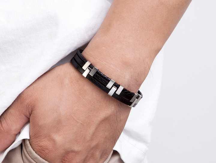 POYA Black Blue Genuine Leather Bracelet 