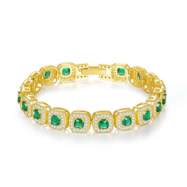 Unisex Customized 14K Gold Plated-Emerald Tennis Bracelet 