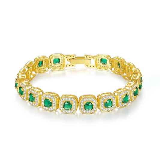 Unisex Customized 14K Gold Plated-Emerald Tennis Bracelet 