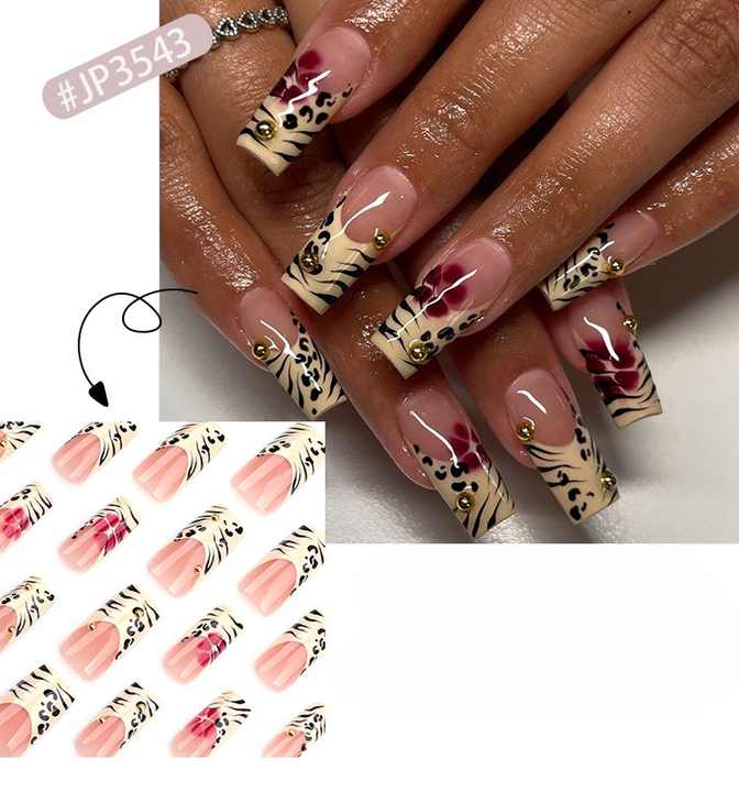 Pcs French Leopard Print Glitter Acrylic Nails 
