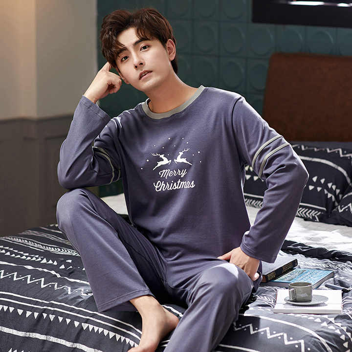Men's Long Sleeve Cotton Pajama Set Clothing 
